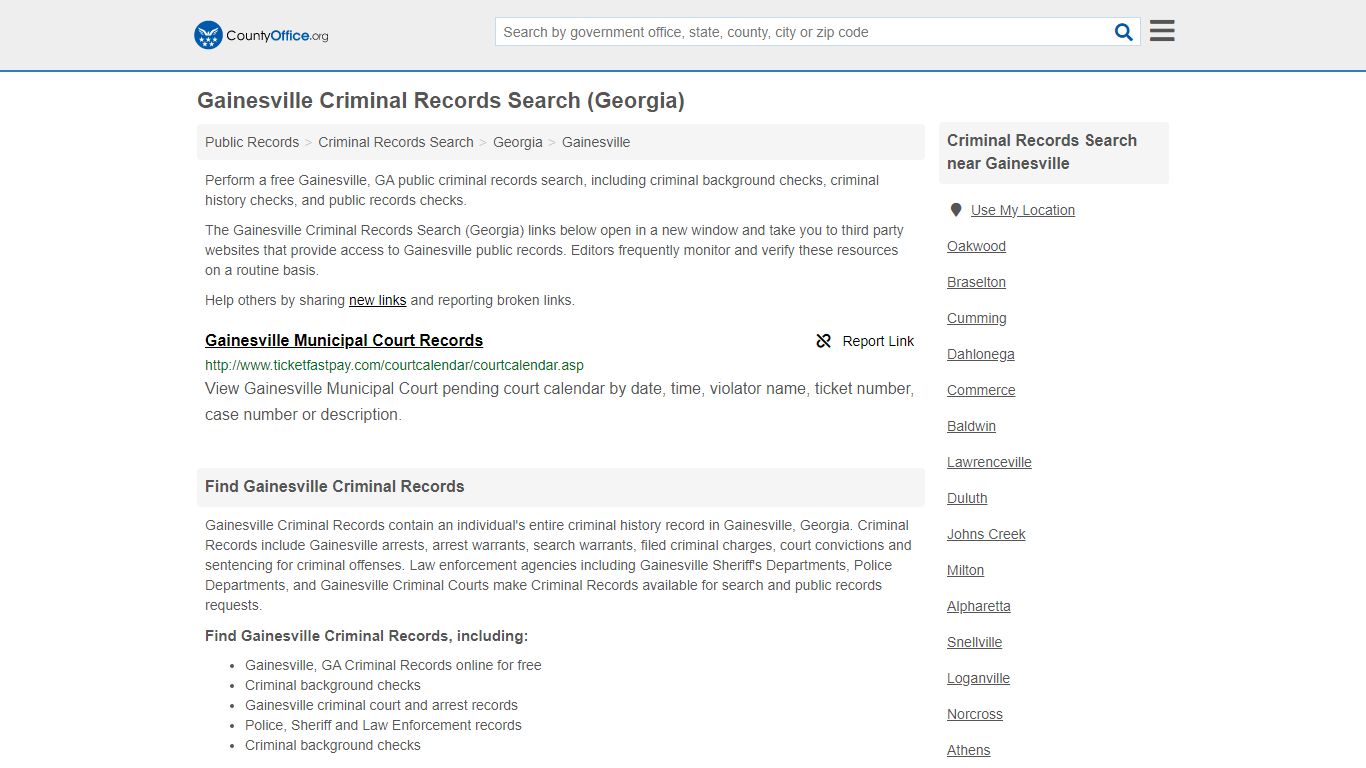 Gainesville Criminal Records Search (Georgia) - County Office