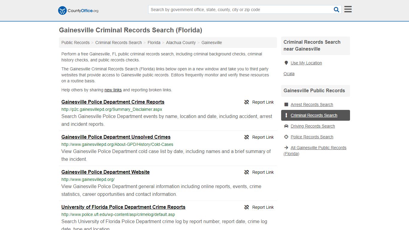 Gainesville Criminal Records Search (Florida) - County Office