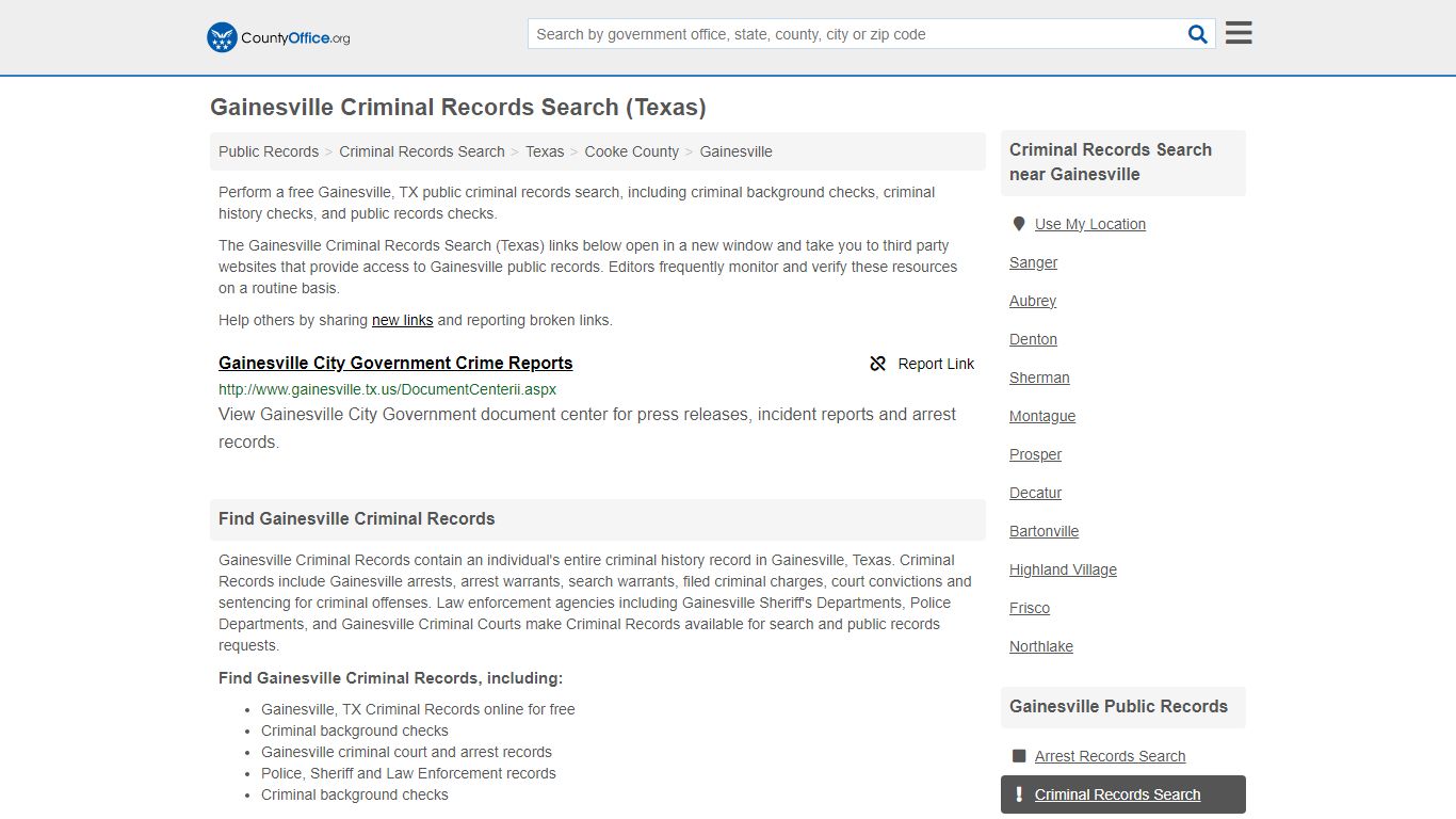 Gainesville Criminal Records Search (Texas) - County Office